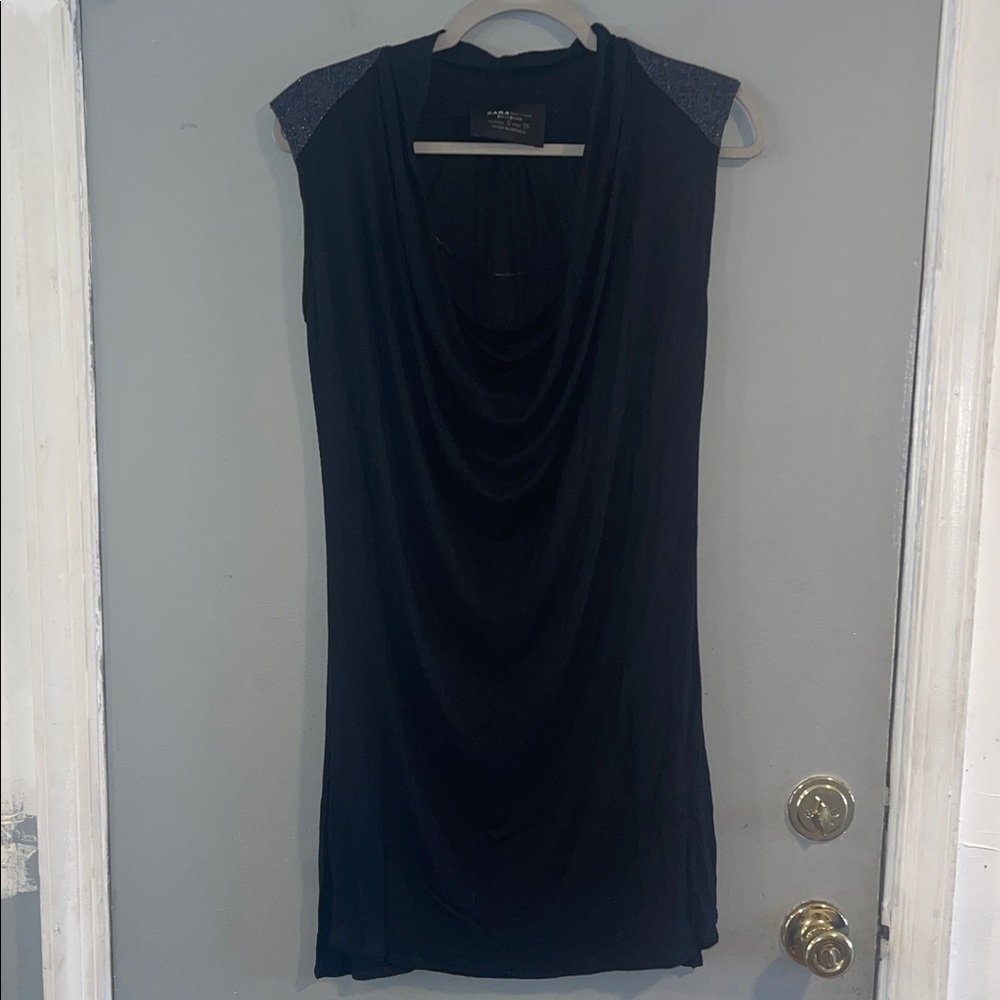 Zara Black Sleeveless Mini Dress‎ with Metallic Shoulder Panels S